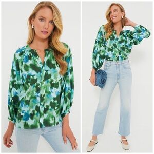 TUCKERNUCK Deep Lagoon Luca Puff Sleeve Button Down Blouse $178